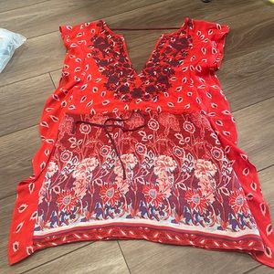 Free People Women’s Floral Embroidered Top Red/Orange